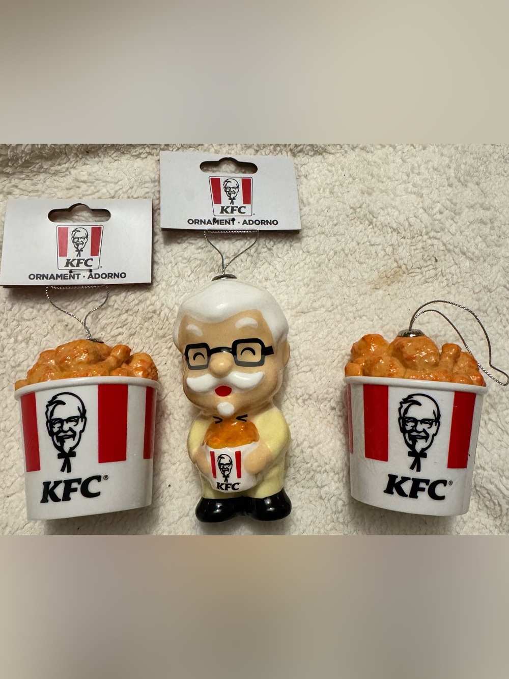 Colonel Sanders KFC White and Cream Holiday Ornaments